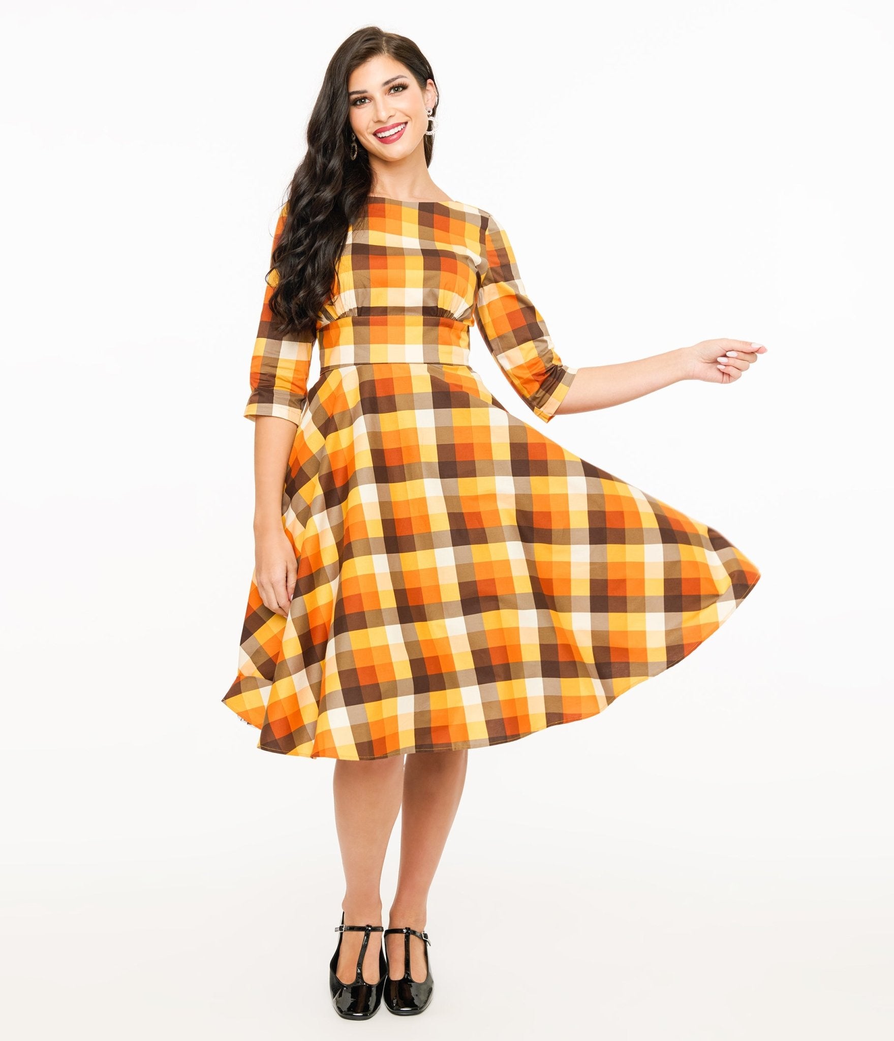 Hell Bunny 1950s Autumn Check Cotton Darlene Swing Dress - Unique Vintage - Womens, DRESSES, SWING