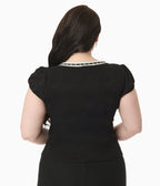 Hell Bunny 1960s Black Cotton Gracie Knit Top - Unique Vintage - Womens, TOPS, KNIT TOPS