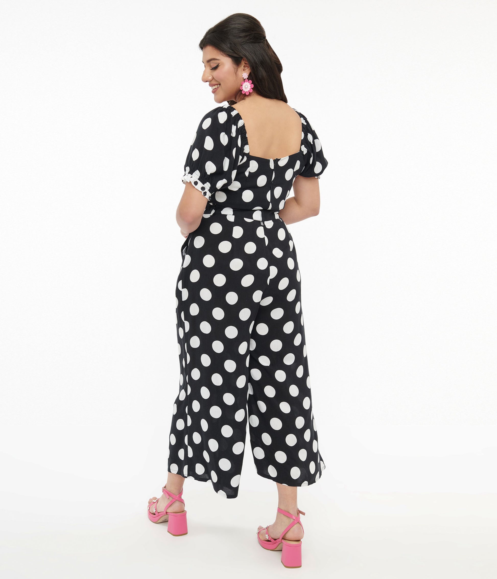 Hell Bunny 1960s Black & White Polka Dot Cropped Trousers - Unique Vintage - Womens, BOTTOMS, PANTS