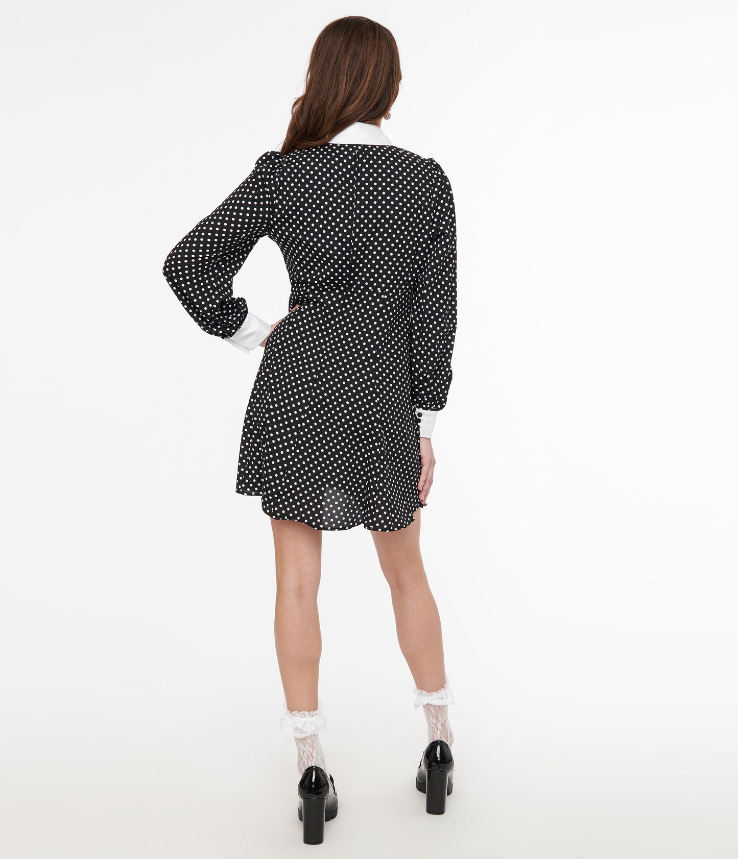 Hell Bunny 1960s Black & White Polka Dot Naomi Mini Dress - Unique Vintage - Womens, DRESSES, BABYDOLL