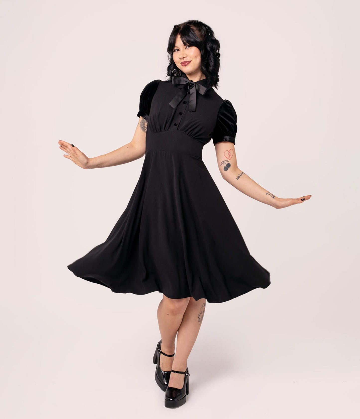 Hell Bunny Black Andrea Flare Dress - Unique Vintage - Womens, DRESSES, FIT AND FLARE