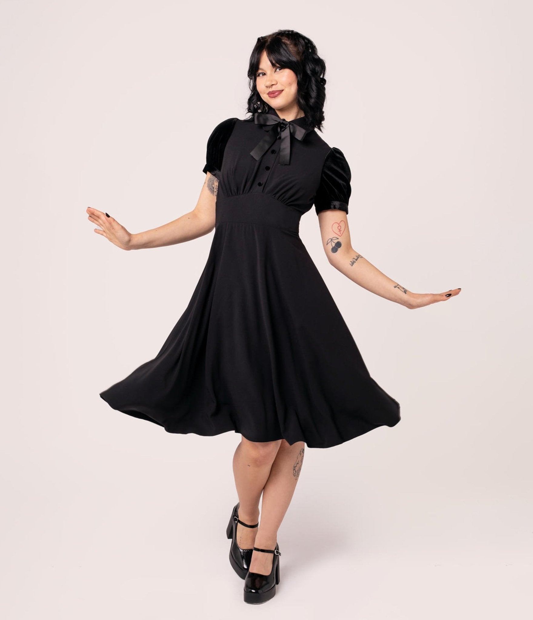 Hell Bunny Black Andrea Flare Dress - Unique Vintage - Womens, DRESSES, FIT AND FLARE