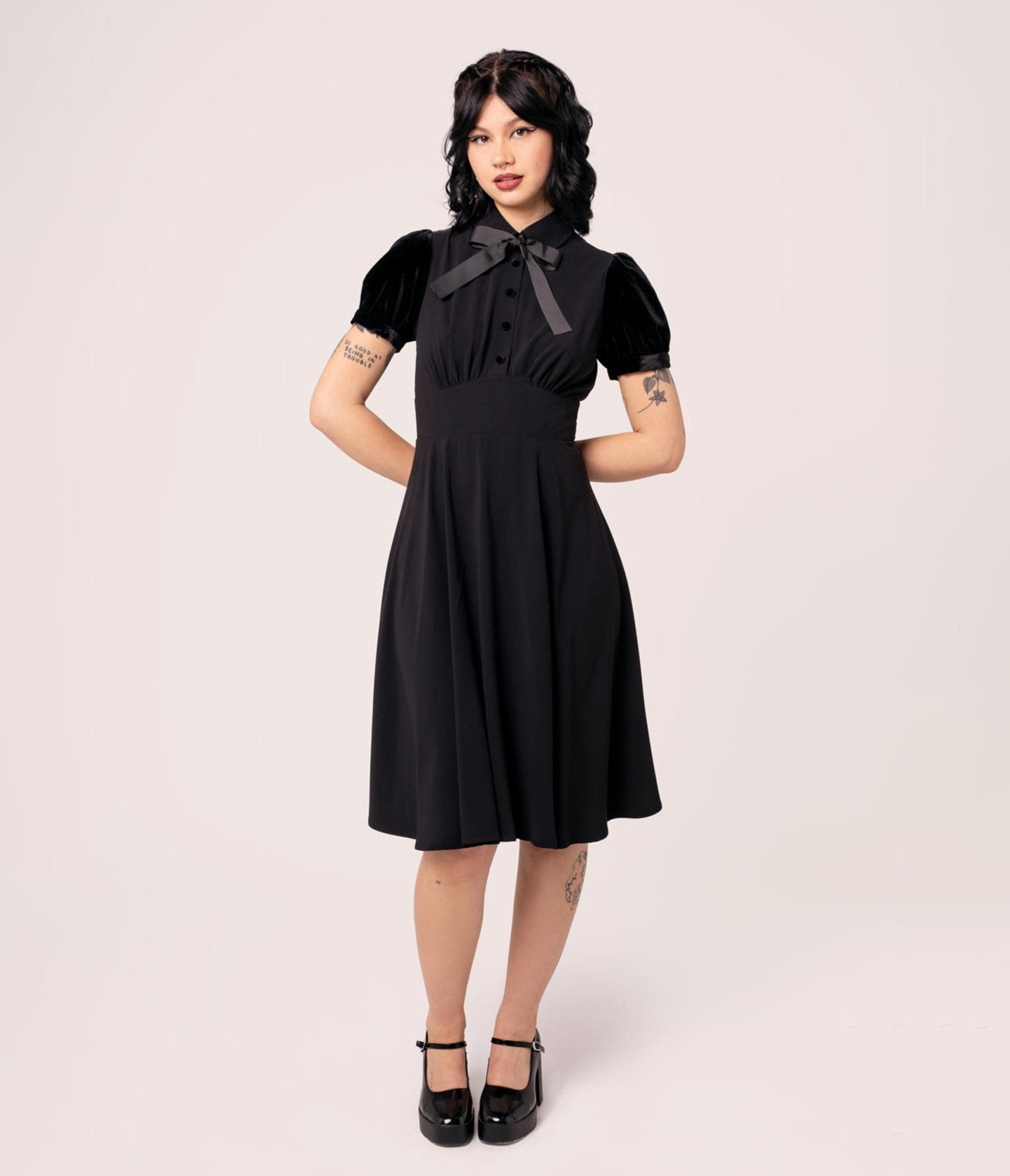 Hell Bunny Black Andrea Flare Dress - Unique Vintage - Womens, DRESSES, FIT AND FLARE