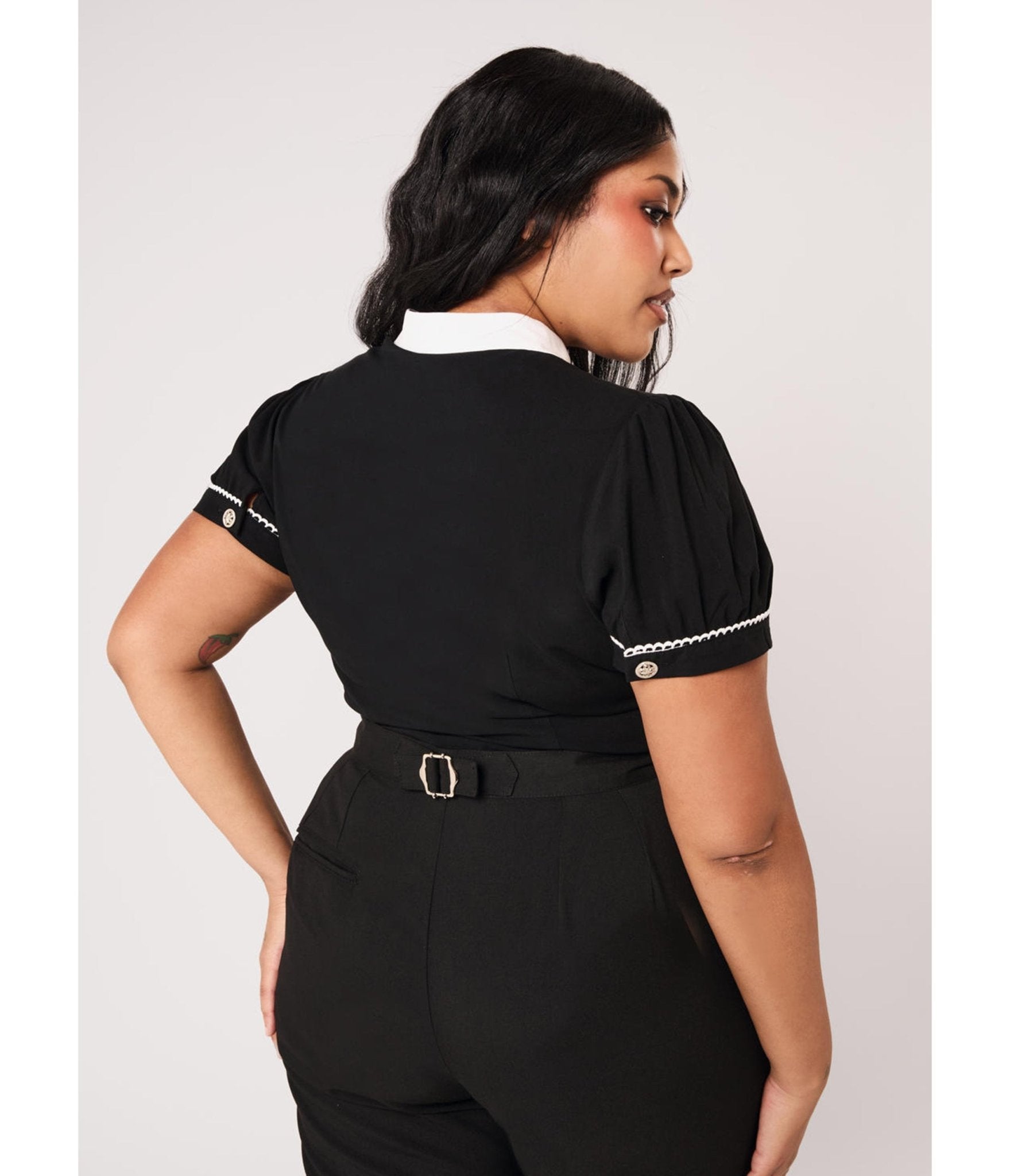 Hell Bunny Black Cathedral Embroidered Elizabeth Blouse - Unique Vintage - Womens, TOPS, WOVEN TOPS