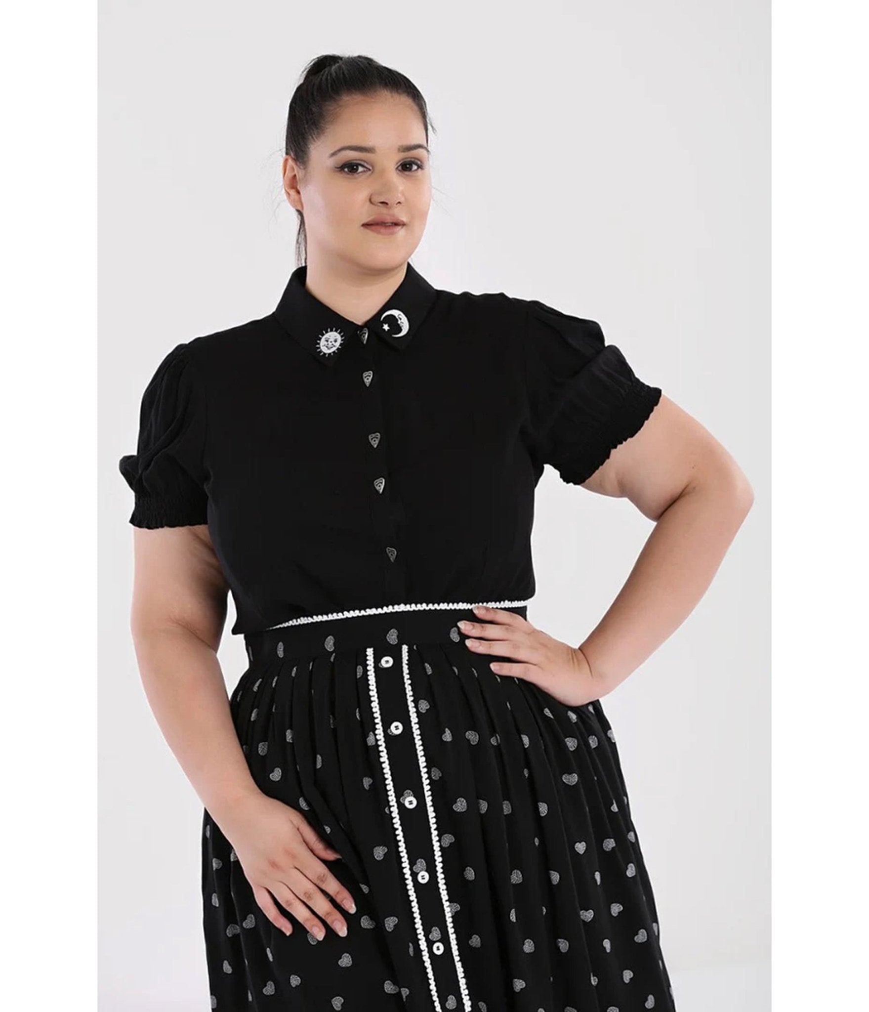 Hell Bunny Black Celestial Embroidered Samara Blouse - Unique Vintage - Womens, TOPS, WOVEN TOPS