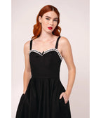 Hell Bunny Black Contrast Trim Swing Dress - Unique Vintage - Womens, DRESSES, MIDI