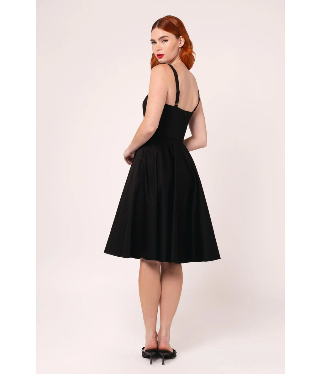 Hell Bunny Black Contrast Trim Swing Dress - Unique Vintage - Womens, DRESSES, MIDI
