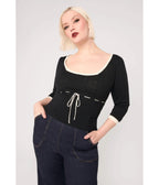 Hell Bunny Black & Cream Elodie Knit Top - Unique Vintage - Womens, TOPS, KNIT TOPS