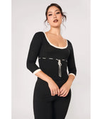 Hell Bunny Black & Cream Elodie Knit Top - Unique Vintage - Womens, TOPS, KNIT TOPS