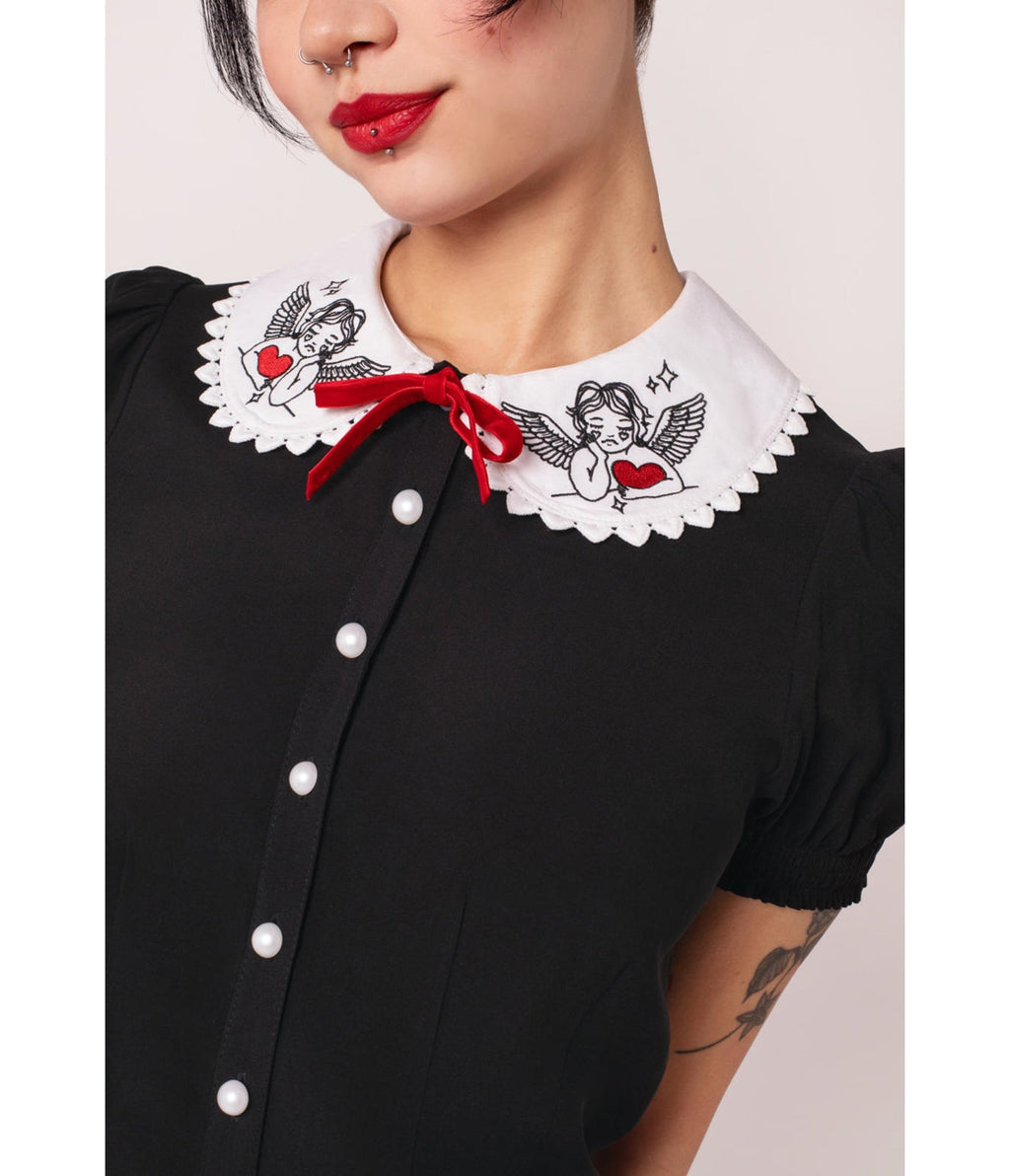 Hell Bunny Black Cupid Blouse - Unique Vintage - Womens, TOPS, SHIRTS