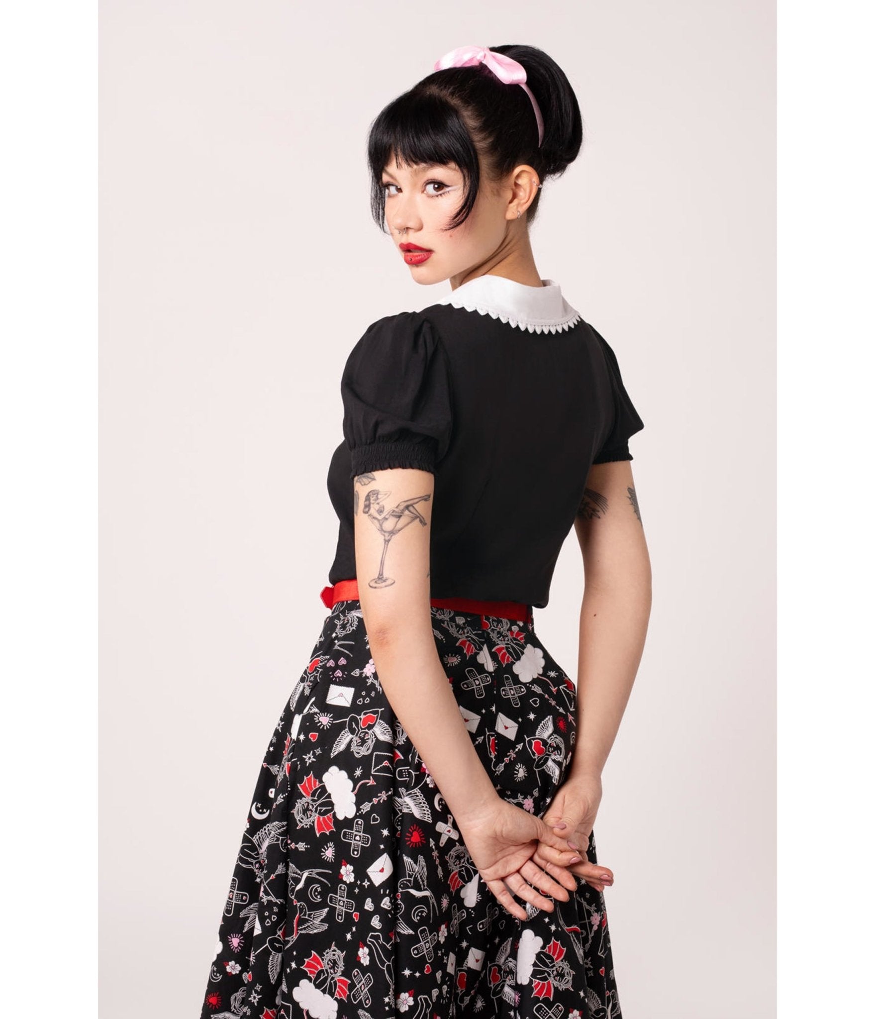 Hell Bunny Black Cupid Blouse - Unique Vintage - Womens, TOPS, SHIRTS