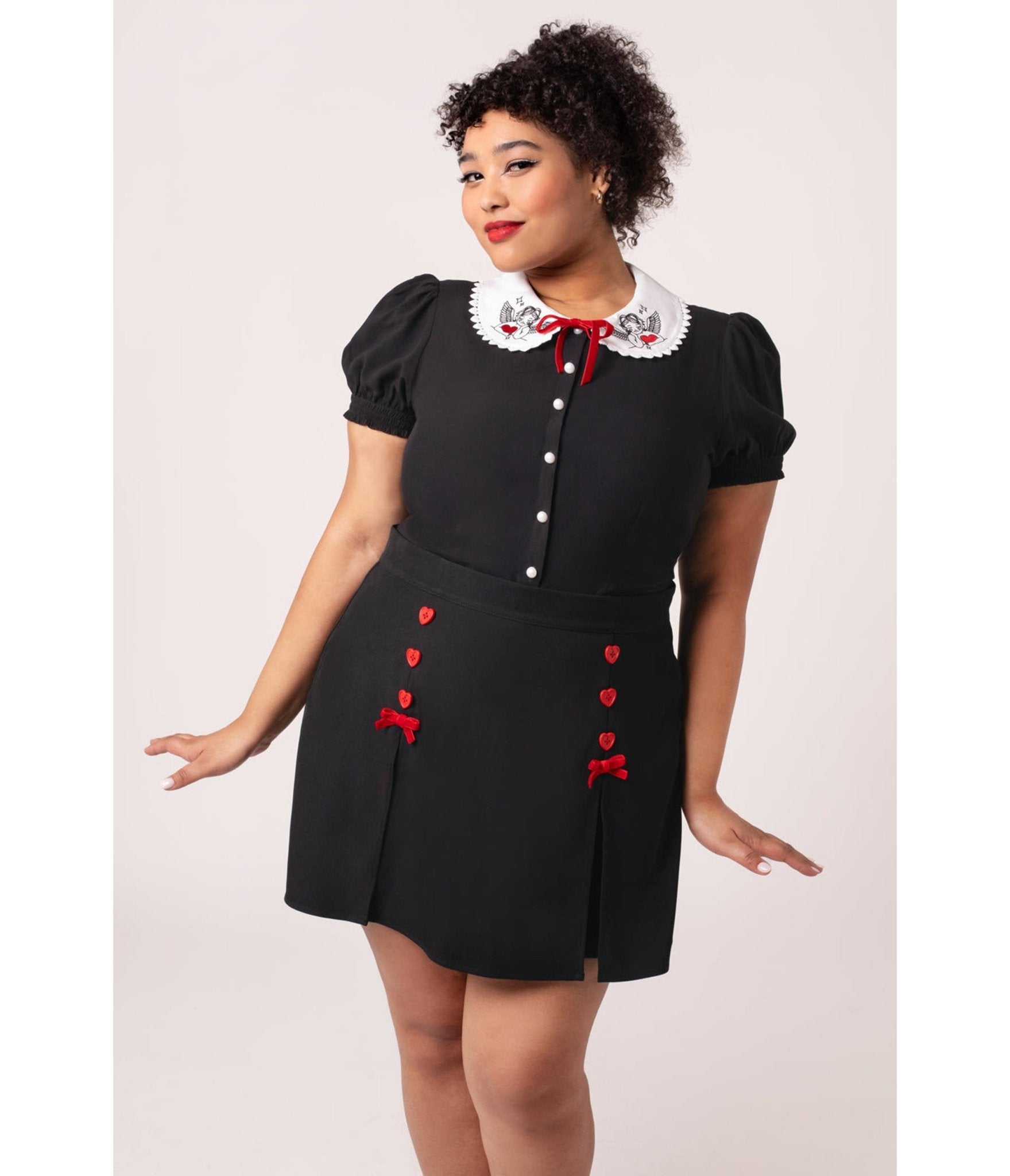 Hell Bunny Black Cupid Blouse - Unique Vintage - Womens, TOPS, SHIRTS