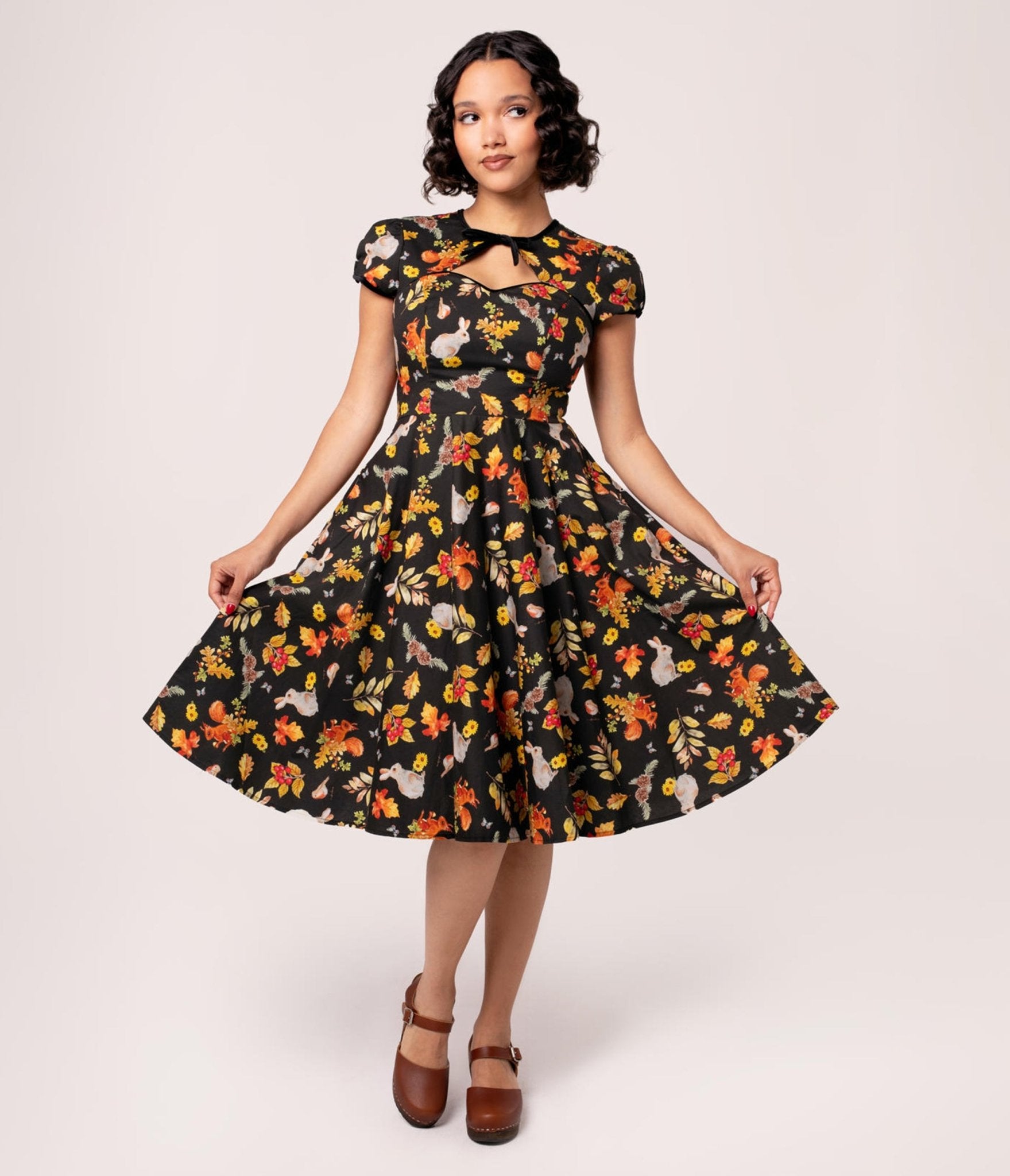Hell Bunny Black Fall & Bunny Print Swing Dress - Unique Vintage - Womens, DRESSES, FIT AND FLARE