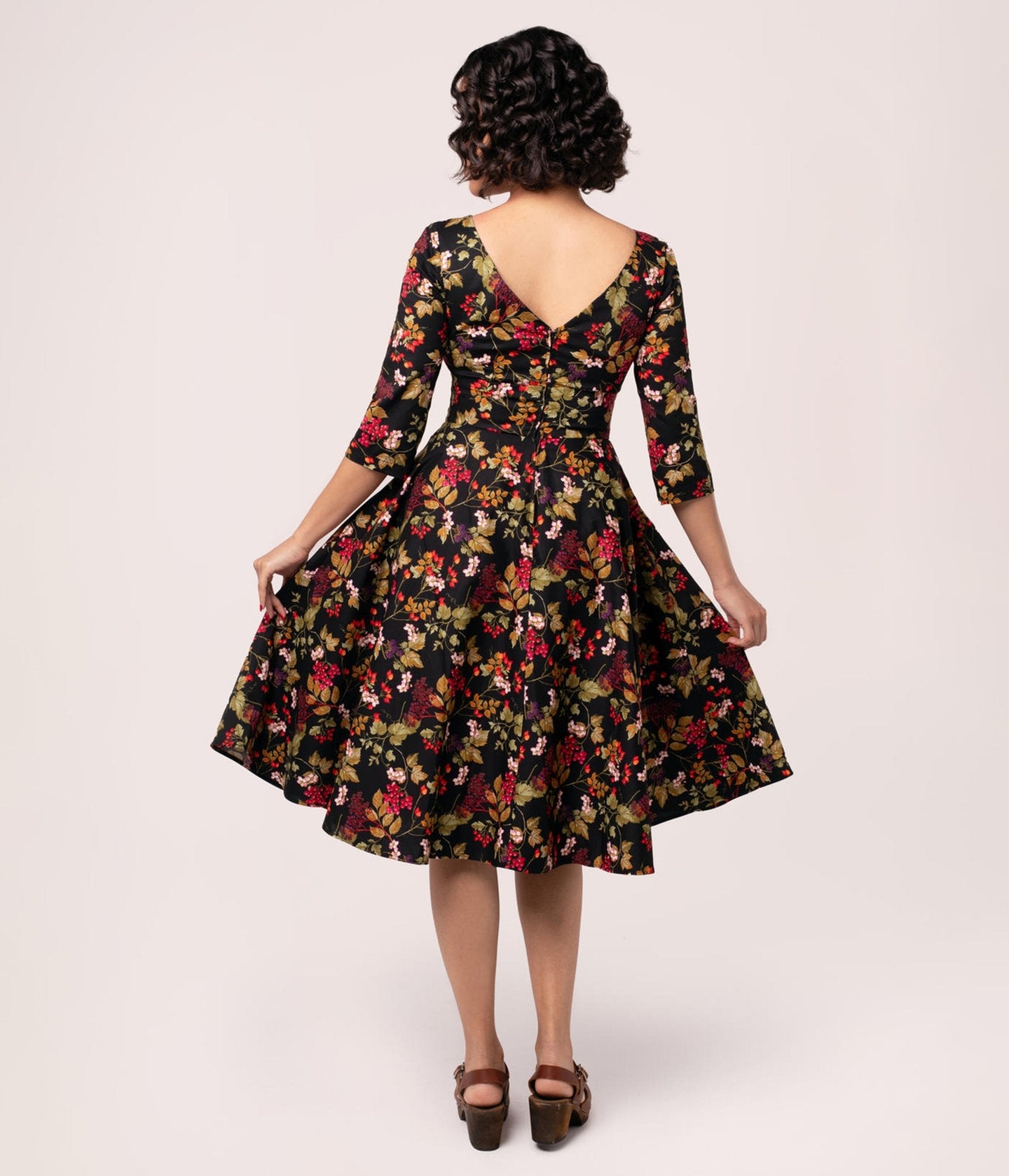 Hell Bunny Black & Fall Floral Swing Dress - Unique Vintage - Womens, DRESSES, FIT AND FLARE