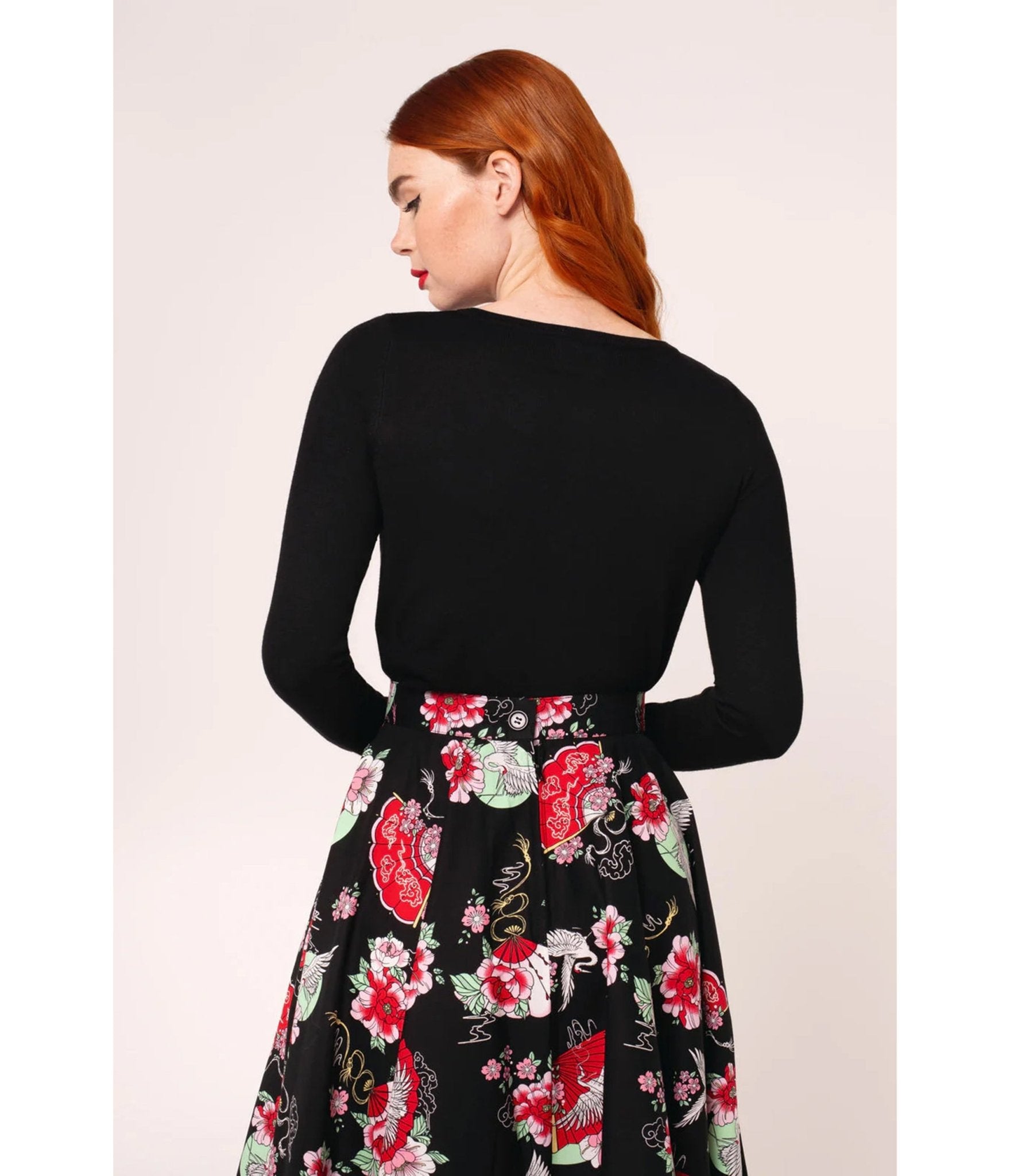 Hell Bunny Black Fan & Floral Embroidered Yuna Cardigan - Unique Vintage - Womens, TOPS, SWEATERS