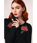 Hell Bunny Black Fan & Floral Embroidered Yuna Cardigan - Unique Vintage - Womens, TOPS, SWEATERS