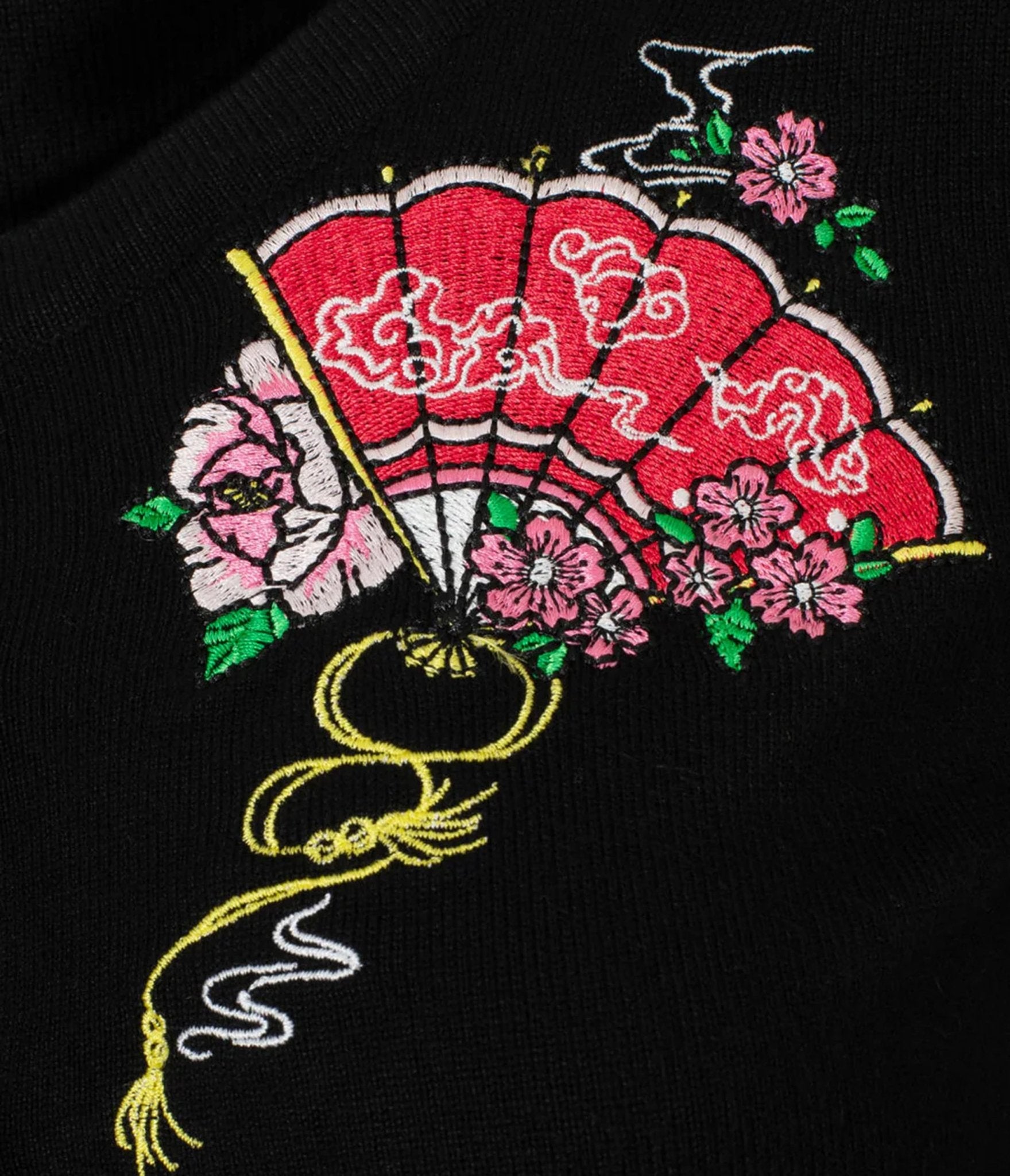 Hell Bunny Black Fan & Floral Embroidered Yuna Cardigan - Unique Vintage - Womens, TOPS, SWEATERS