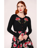 Hell Bunny Black Fan & Floral Embroidered Yuna Cardigan - Unique Vintage - Womens, TOPS, SWEATERS