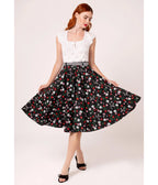 Hell Bunny Black Floral Isobel Swing Skirt - Unique Vintage - Womens, BOTTOMS, SKIRTS