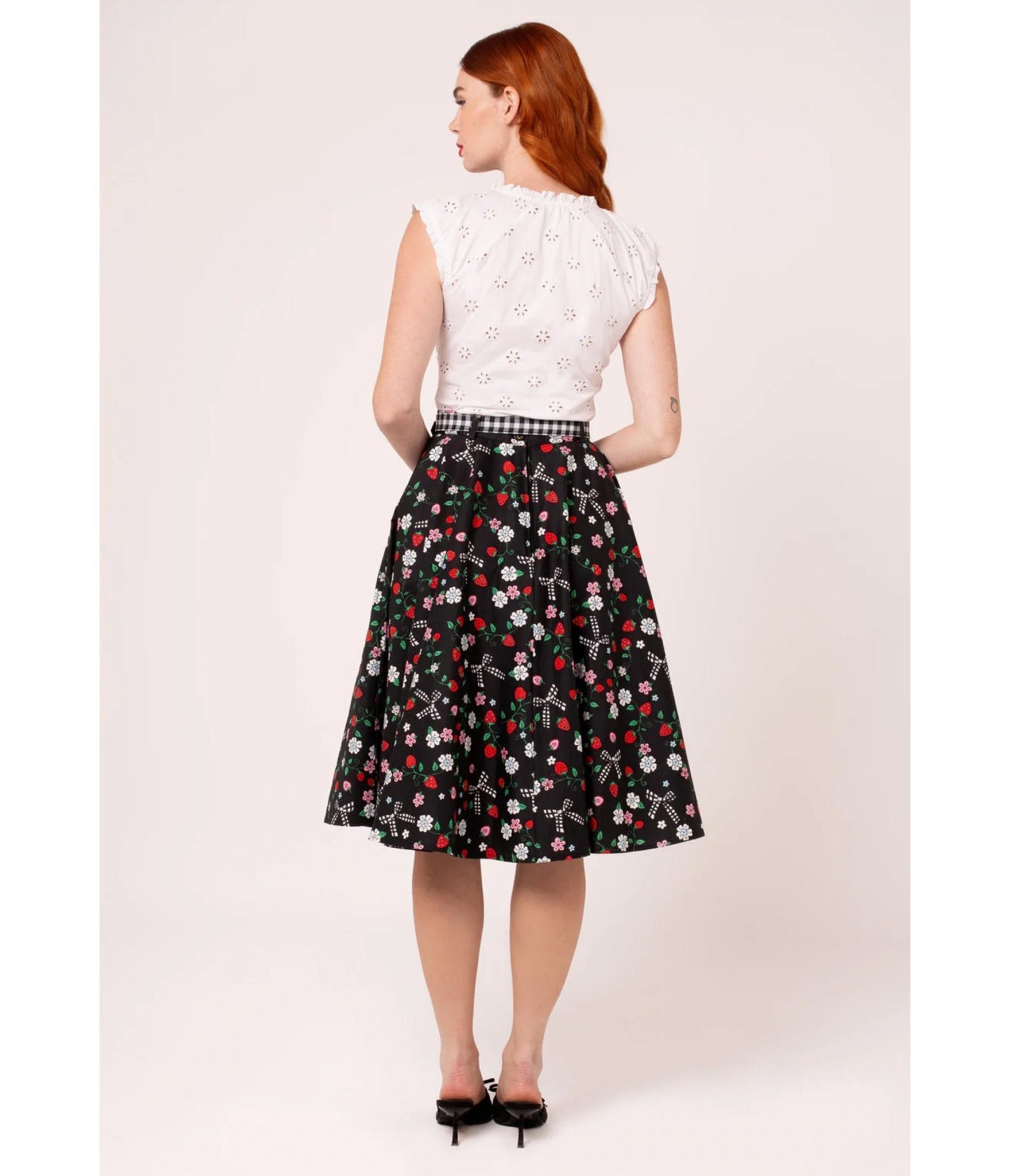 Hell Bunny Black Floral Isobel Swing Skirt - Unique Vintage - Womens, BOTTOMS, SKIRTS