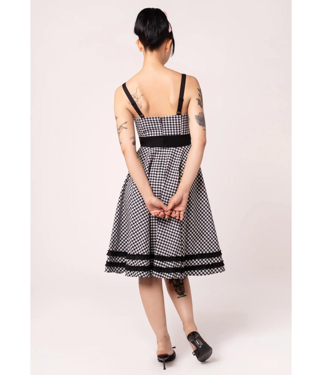 Hell Bunny Black Gingham Heart Pocket Swing Dress - Unique Vintage - Womens, DRESSES, SWING