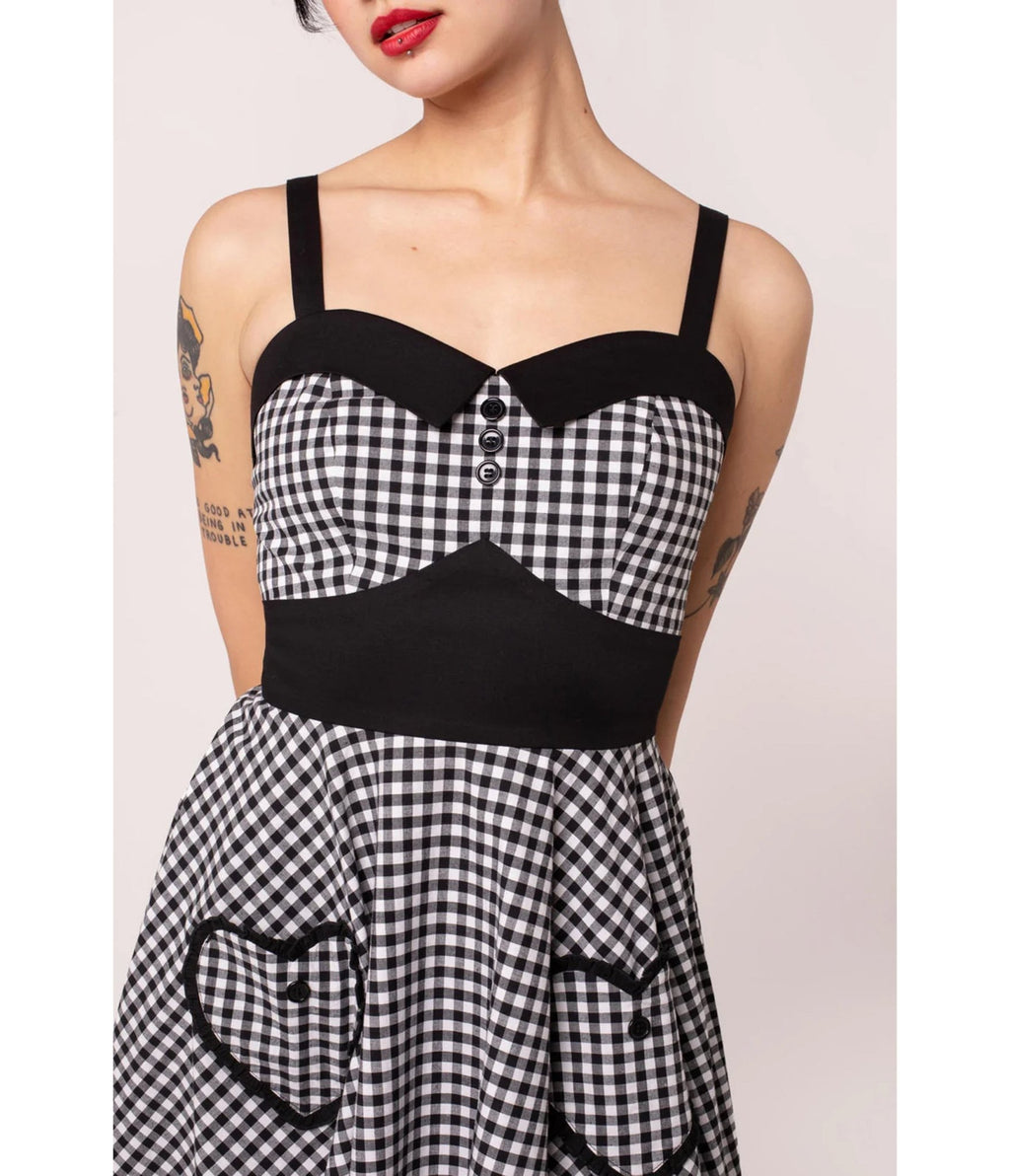 Hell Bunny Black Gingham Heart Pocket Swing Dress - Unique Vintage - Womens, DRESSES, SWING