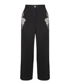 Hell Bunny Black Gothic Embroidered Elizabeth Trousers - Unique Vintage - Trousers