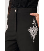 Hell Bunny Black Gothic Embroidered Elizabeth Trousers - Unique Vintage - Trousers