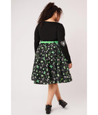 Hell Bunny Black & Green Bug Print Millie Skirt - Unique Vintage - Womens, BOTTOMS, SKIRTS