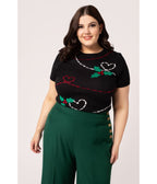 Hell Bunny Black Hearts & Holly Angelica Top - Unique Vintage - Womens, TOPS, WOVEN TOPS