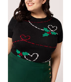 Hell Bunny Black Hearts & Holly Angelica Top - Unique Vintage - Womens, TOPS, WOVEN TOPS