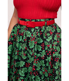 Hell Bunny Black & Holly Print Nicole Swing Skirt - Unique Vintage - Womens, BOTTOMS, SKIRTS
