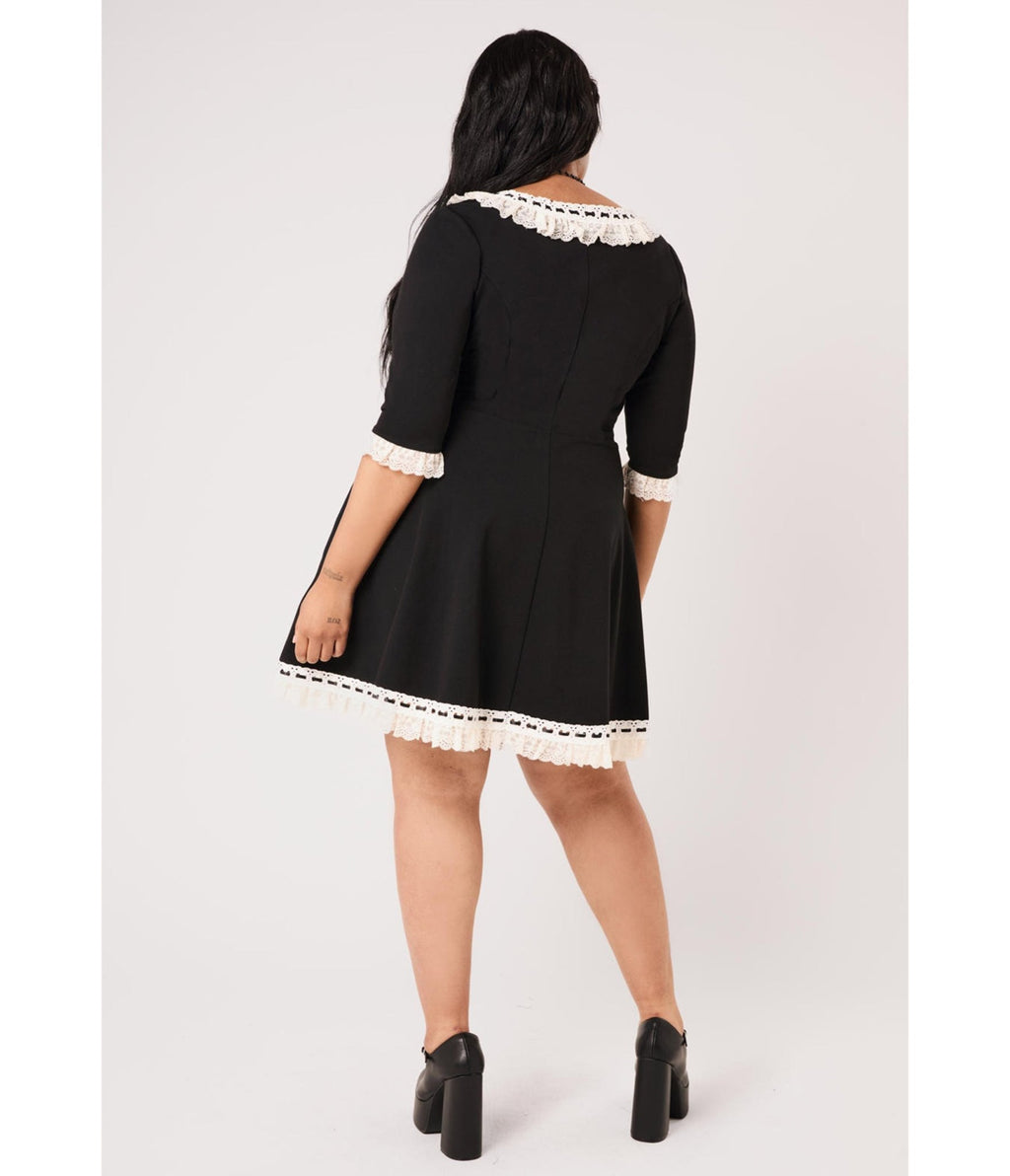 Hell Bunny Black Lace Trim Moira Dress - Unique Vintage - Womens, DRESSES, MIDI