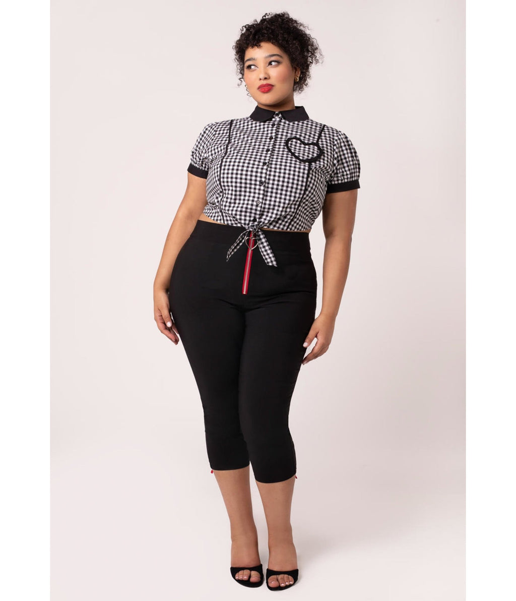 Hell Bunny Black Lucie Capris - Unique Vintage - Womens, BOTTOMS, PANTS