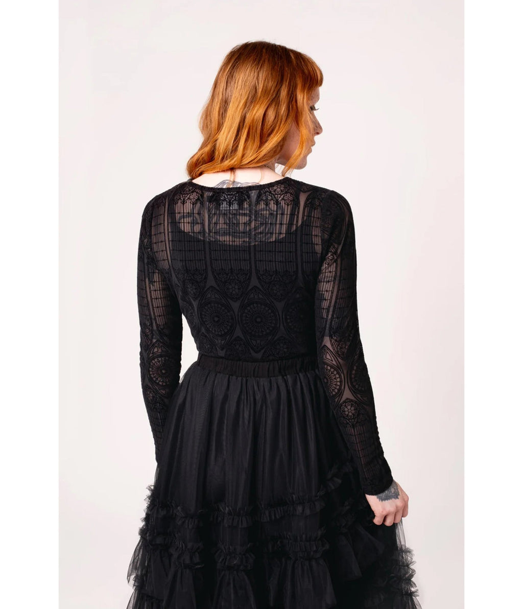 Hell Bunny Black Mesh Mea Culpa Top - Unique Vintage - Womens, TOPS, KNIT TOPS