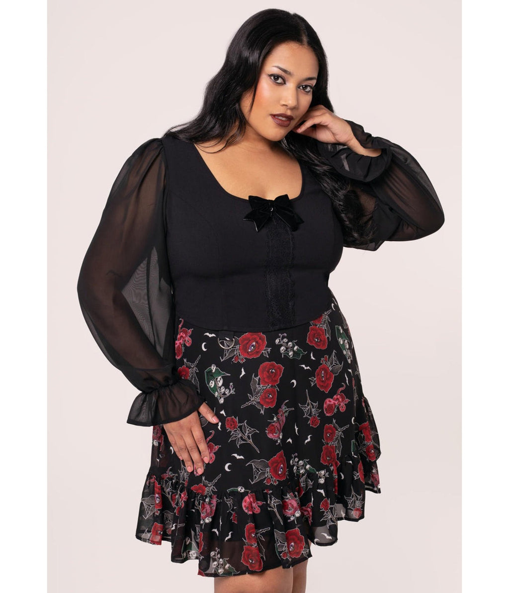 Hell Bunny Black Nocturnal Blouse - Unique Vintage - Womens, TOPS, WOVEN TOPS