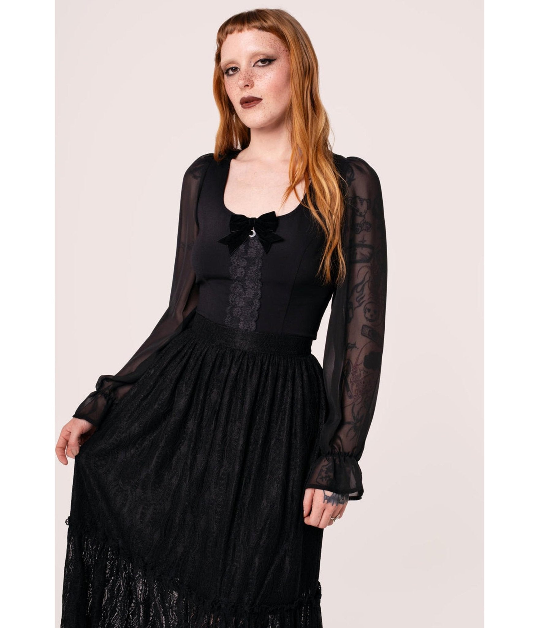Hell Bunny Black Nocturnal Blouse - Unique Vintage - Womens, TOPS, WOVEN TOPS