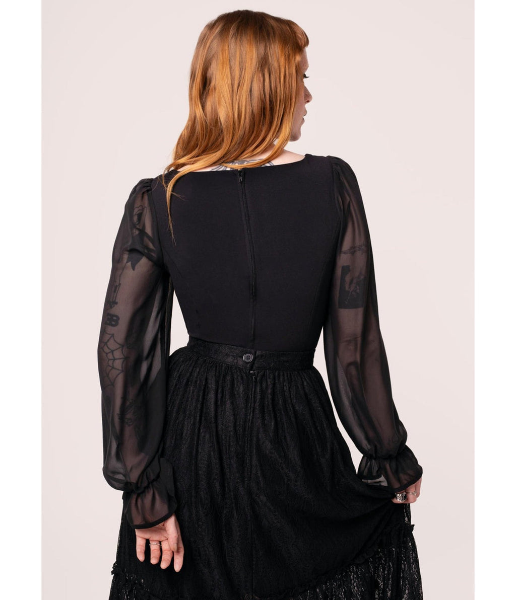 Hell Bunny Black Nocturnal Blouse - Unique Vintage - Womens, TOPS, WOVEN TOPS