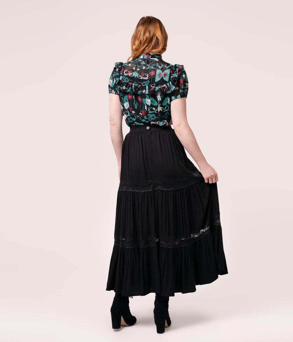 Hell Bunny Black Nocturnal Maxi Skirt Medium