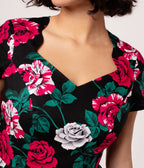 Hell Bunny Black & Painted Roses Swing Dress - Unique Vintage - Womens, DRESSES, SWING