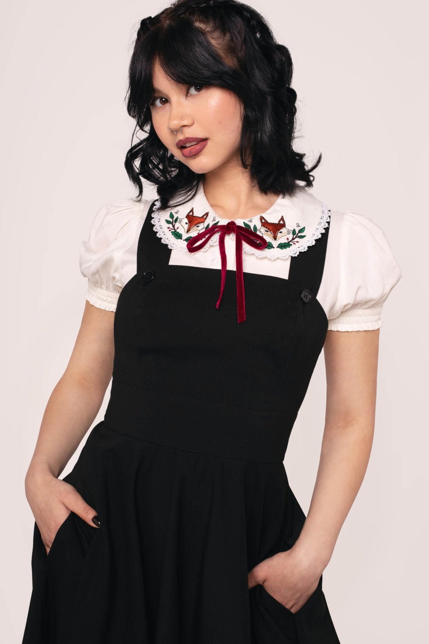 Hell Bunny Black Patti Pinafore Dress - Unique Vintage - Womens, DRESSES, SWING