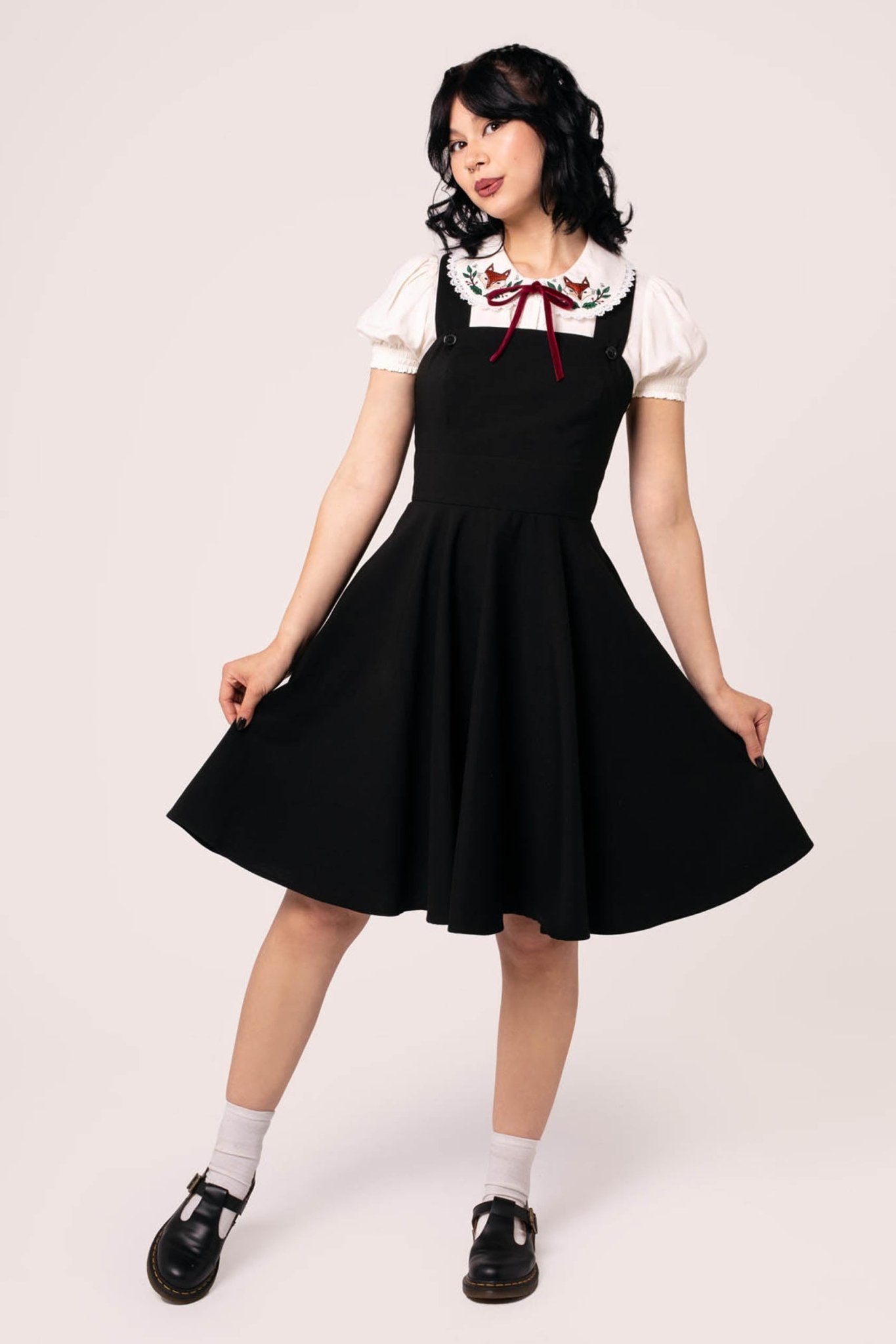 Hell Bunny Black Patti Pinafore Dress - Unique Vintage - Womens, DRESSES, SWING