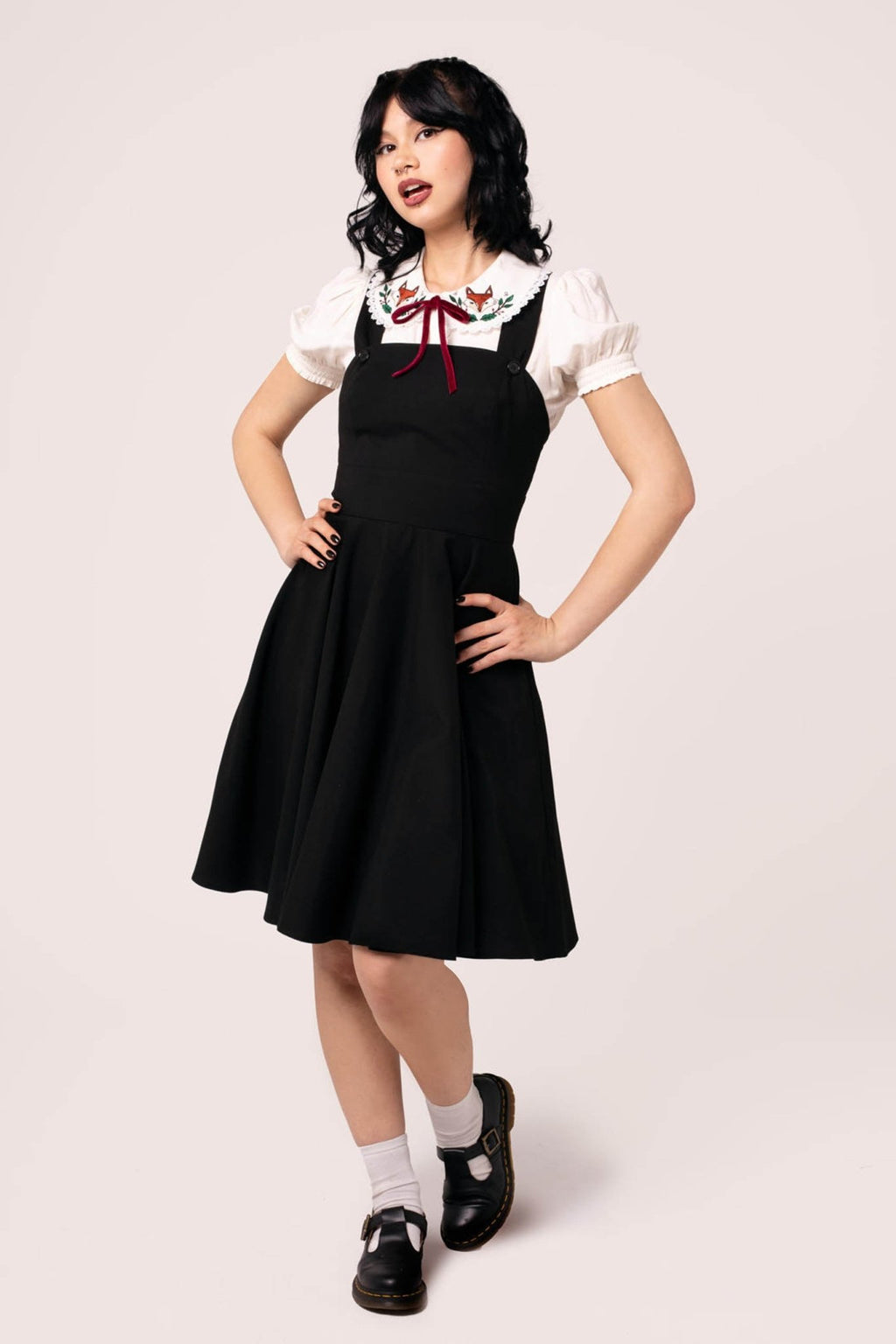Hell Bunny Black Patti Pinafore Dress - Unique Vintage - Womens, DRESSES, SWING