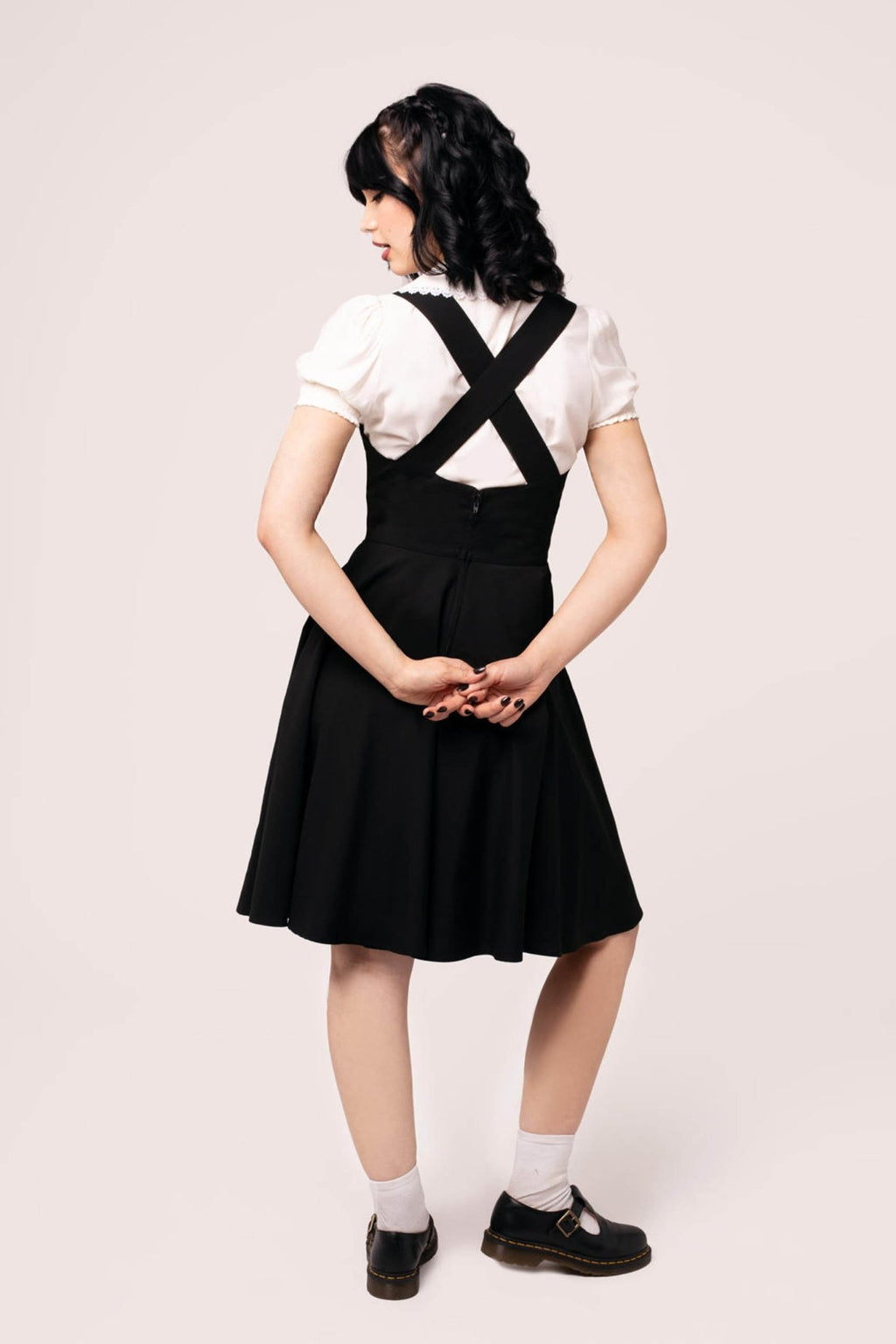 Hell Bunny Black Patti Pinafore Dress - Unique Vintage - Womens, DRESSES, SWING