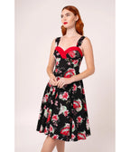 Hell Bunny Black & Red Floral Sweetheart Swing Dress - Unique Vintage - Womens, DRESSES, SWING