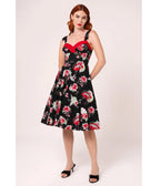 Hell Bunny Black & Red Floral Sweetheart Swing Dress - Unique Vintage - Womens, DRESSES, SWING