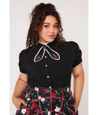 Hell Bunny Black Rose Embroidered Kayla Blouse - Unique Vintage - Blouses