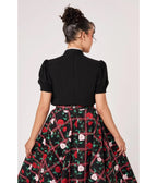 Hell Bunny Black Rose Embroidered Kayla Blouse - Unique Vintage - Blouses