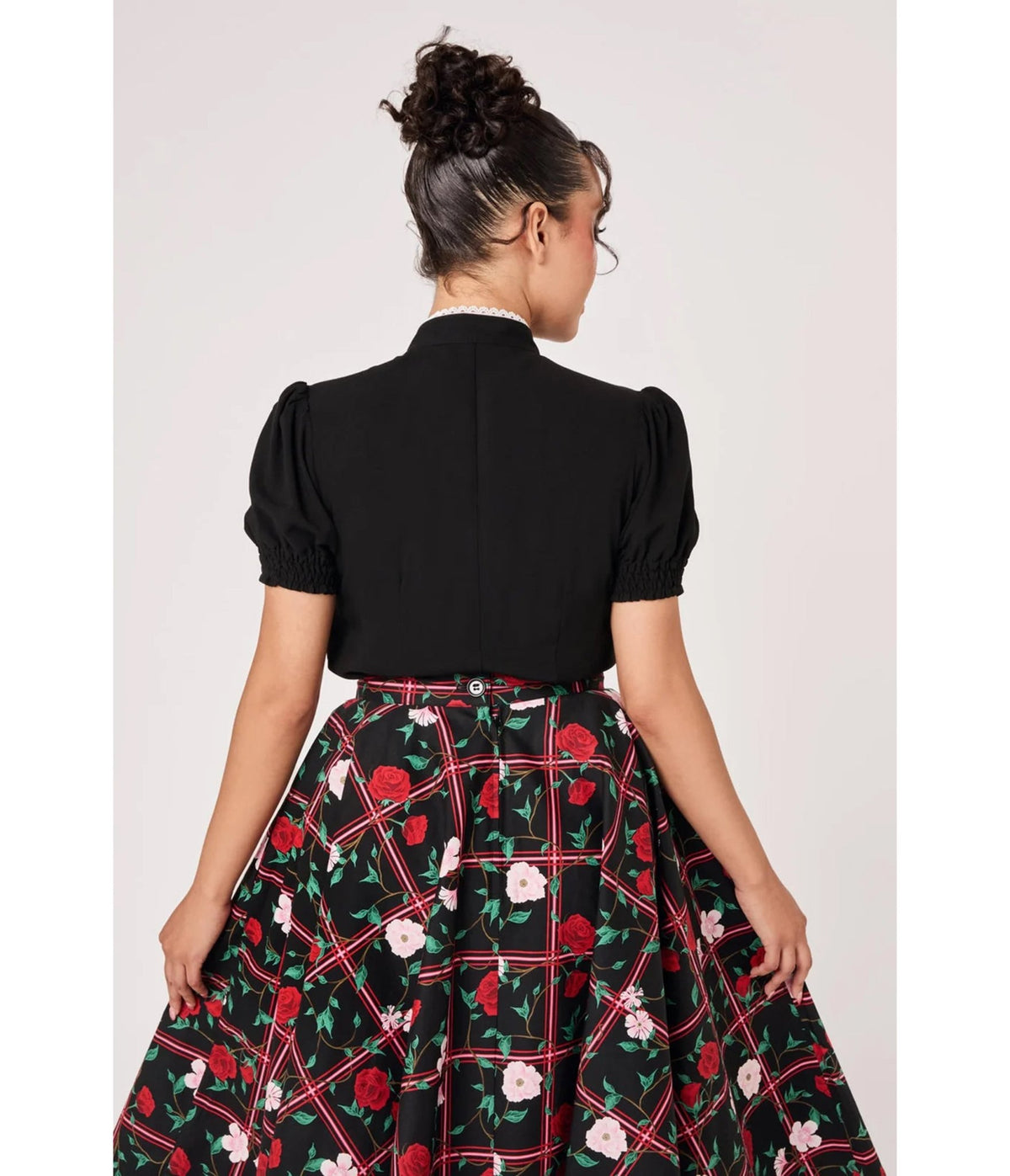 Hell Bunny Black Rose Embroidered Kayla Blouse - Unique Vintage - Blouses