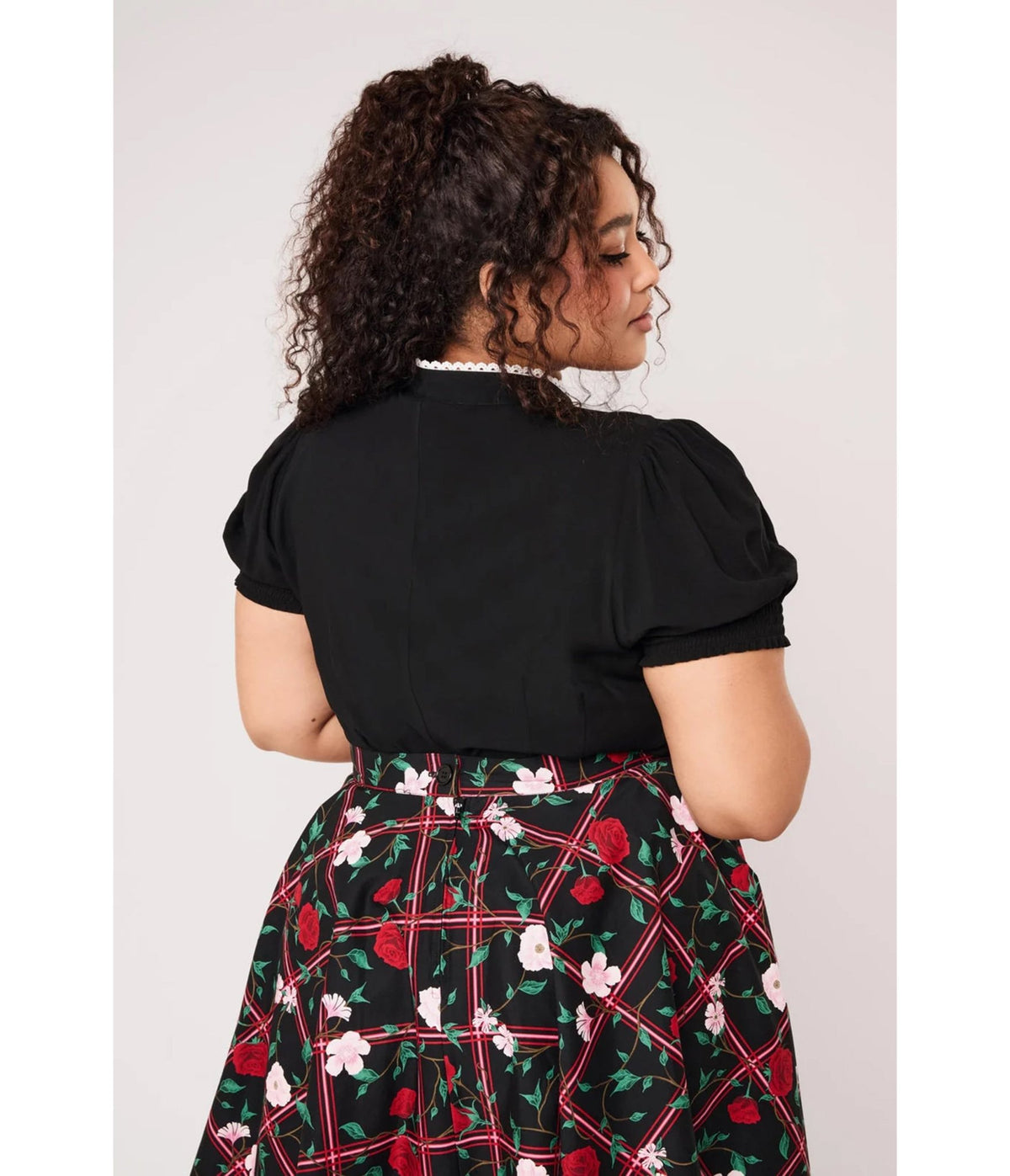 Hell Bunny Black Rose Embroidered Kayla Blouse - Unique Vintage - Blouses